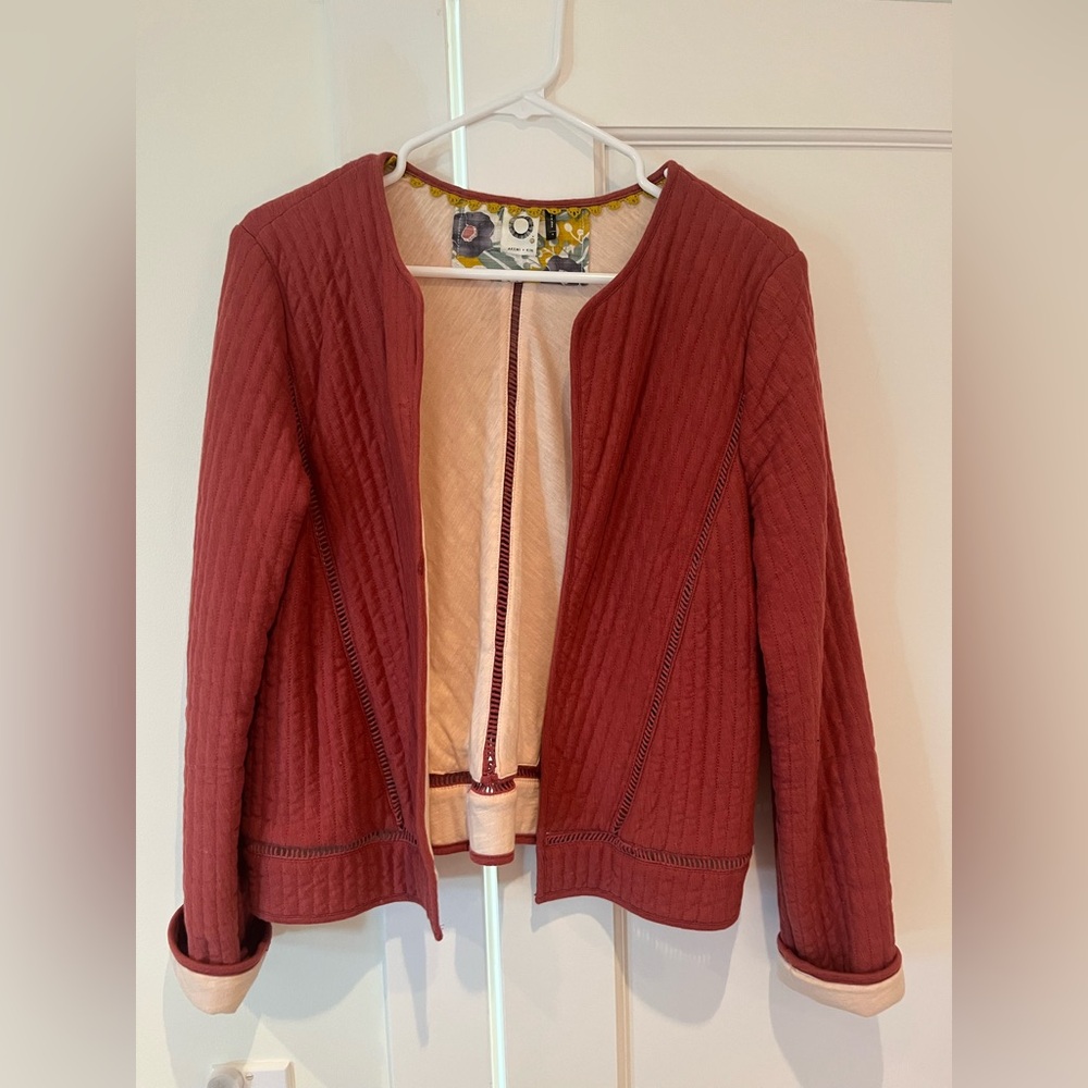 Anthropoloie Women's Quilted Cardigan in warm cranberry, size small